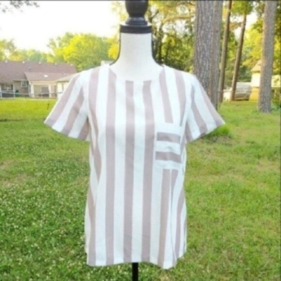 Zara Basic Striped Pocket Short Sleeve Blouse S - Picture 2 of 6